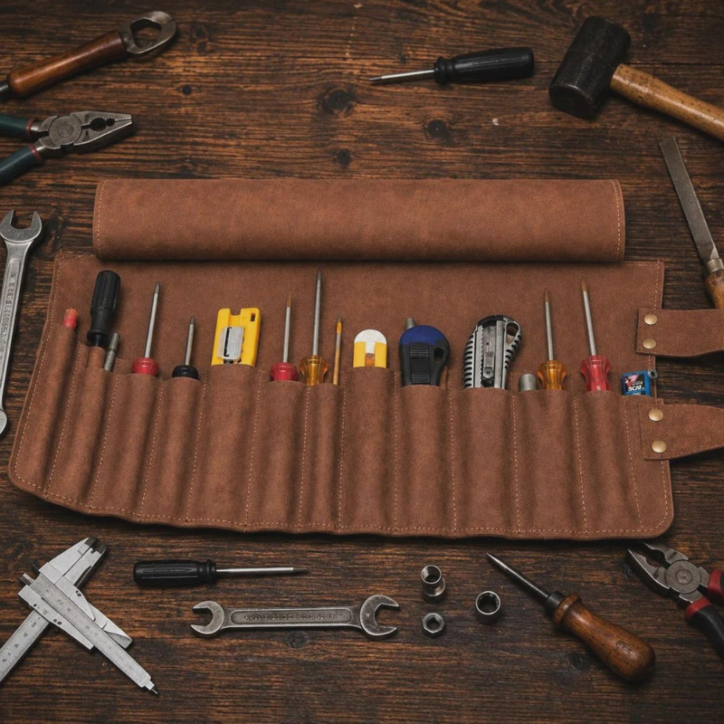 Handmade Leather Motorcycle Tool Roll – Full Grain Bike Tool Bag