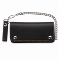 Handmade Brown Leather Bifold Motorcycle Wallet with Chain