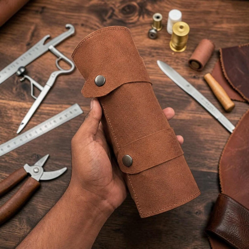 Handmade Leather Motorcycle Tool Roll – Full Grain Bike Tool Bag