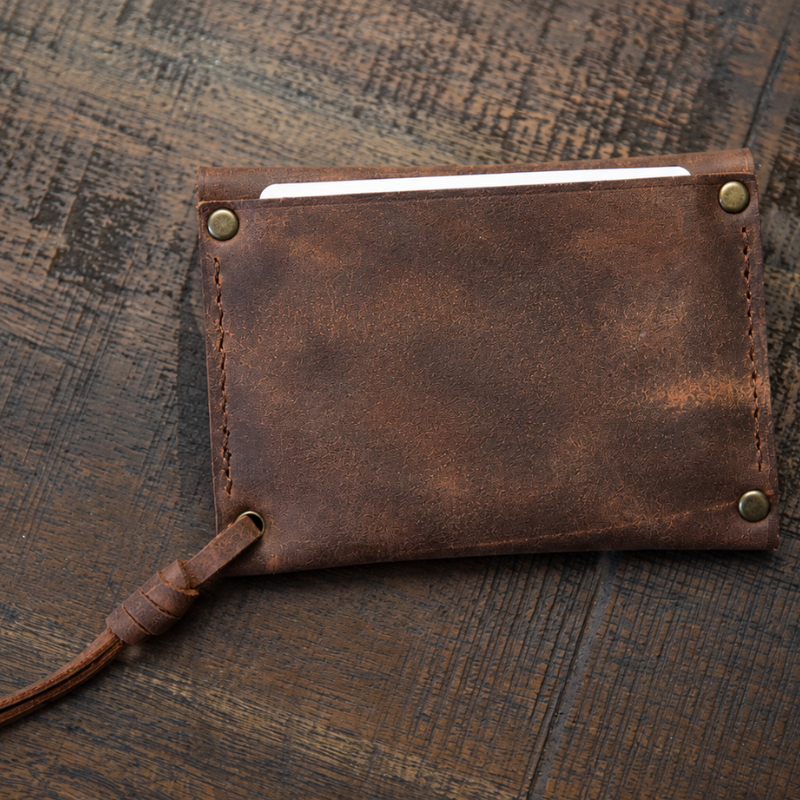 Handmade Leather Mini Wallet with Card Holder & Snap Closure