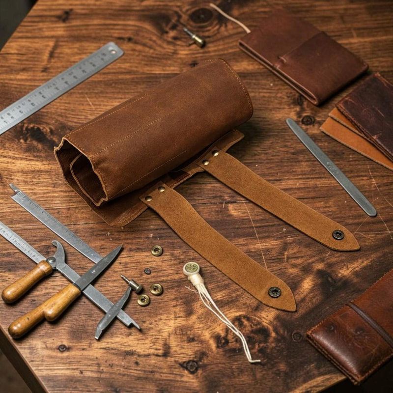 Handmade Leather Motorcycle Tool Roll – Full Grain Bike Tool Bag