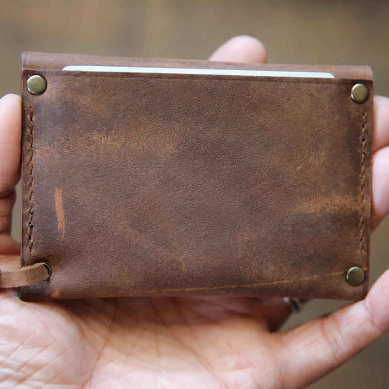 Handmade Leather Mini Wallet with Card Holder & Snap Closure