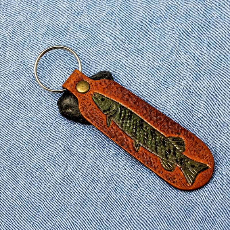 Handmade Leather Motorcycle Keychain – Hand Tooled Bike Rider Key Fob