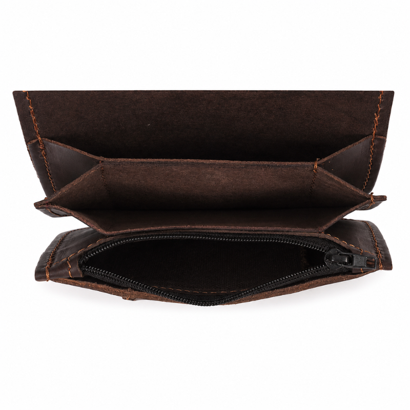 Handmade Brown Leather Bifold Motorcycle Wallet with Chain
