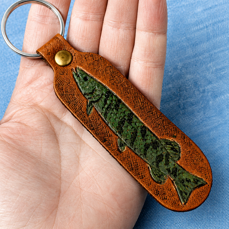 Handmade Leather Motorcycle Keychain – Hand Tooled Bike Rider Key Fob