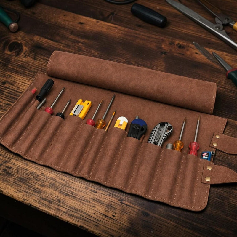 Handmade Leather Motorcycle Tool Roll – Full Grain Bike Tool Bag