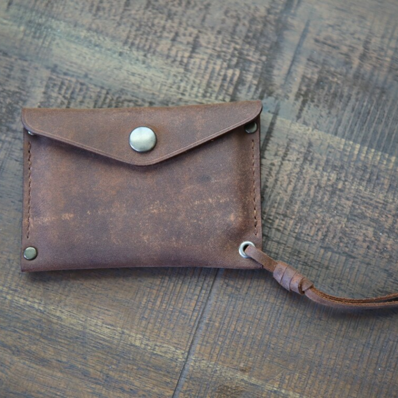 Handmade Leather Mini Wallet with Card Holder & Snap Closure