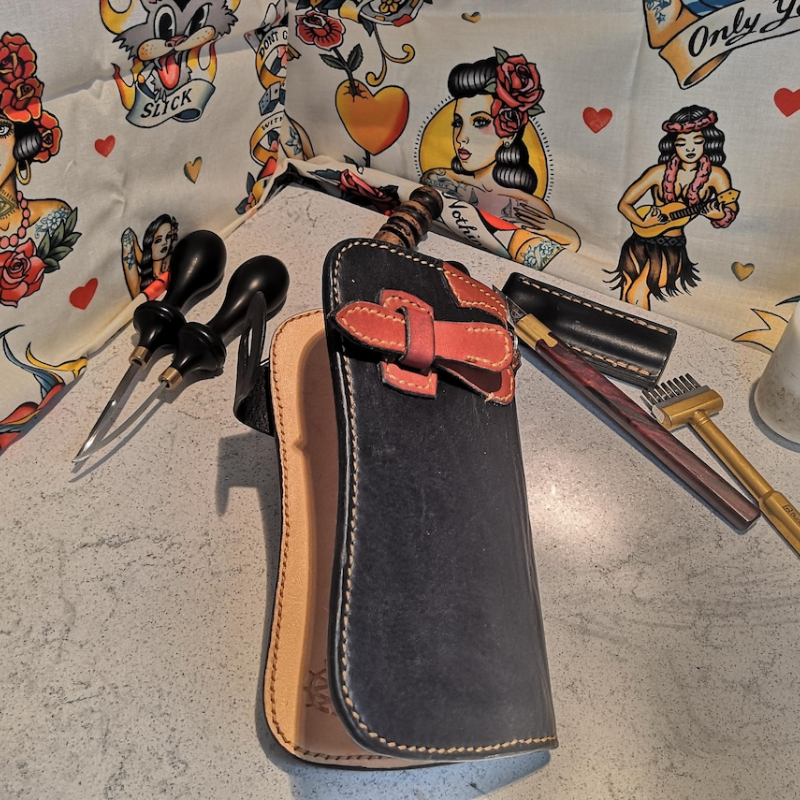 Handmade English Bridle Leather Biker Wallet with Zipper Pocket & Card Slots