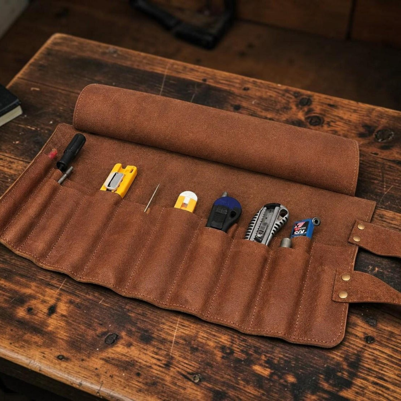 Handmade Leather Motorcycle Tool Roll – Full Grain Bike Tool Bag