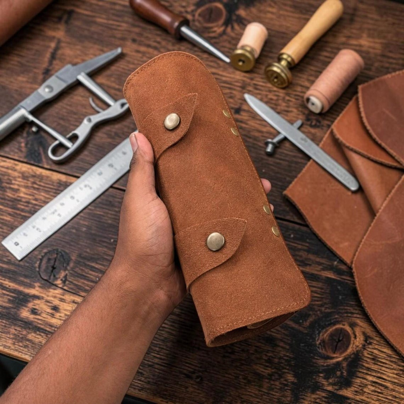 Handmade Leather Motorcycle Tool Roll – Full Grain Bike Tool Bag