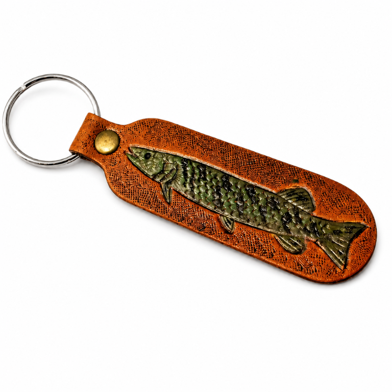 Handmade Leather Motorcycle Keychain – Hand Tooled Bike Rider Key Fob