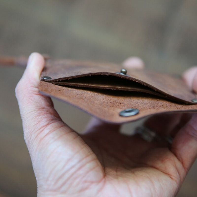 Handmade Leather Mini Wallet with Card Holder & Snap Closure
